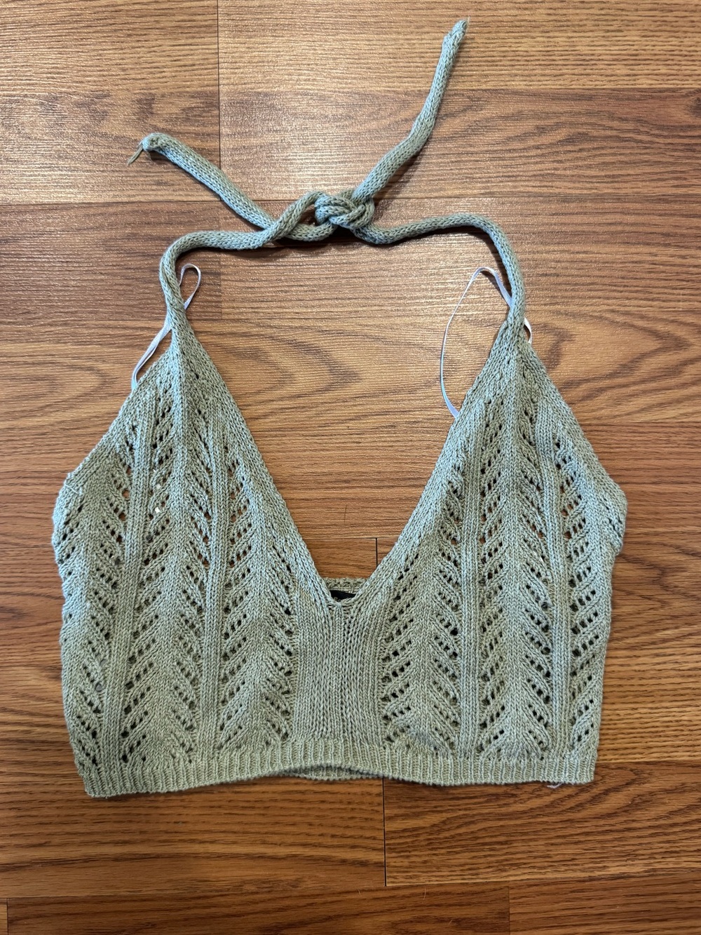 Ibiza Secrets Sage Green Knit Halter Crop Top